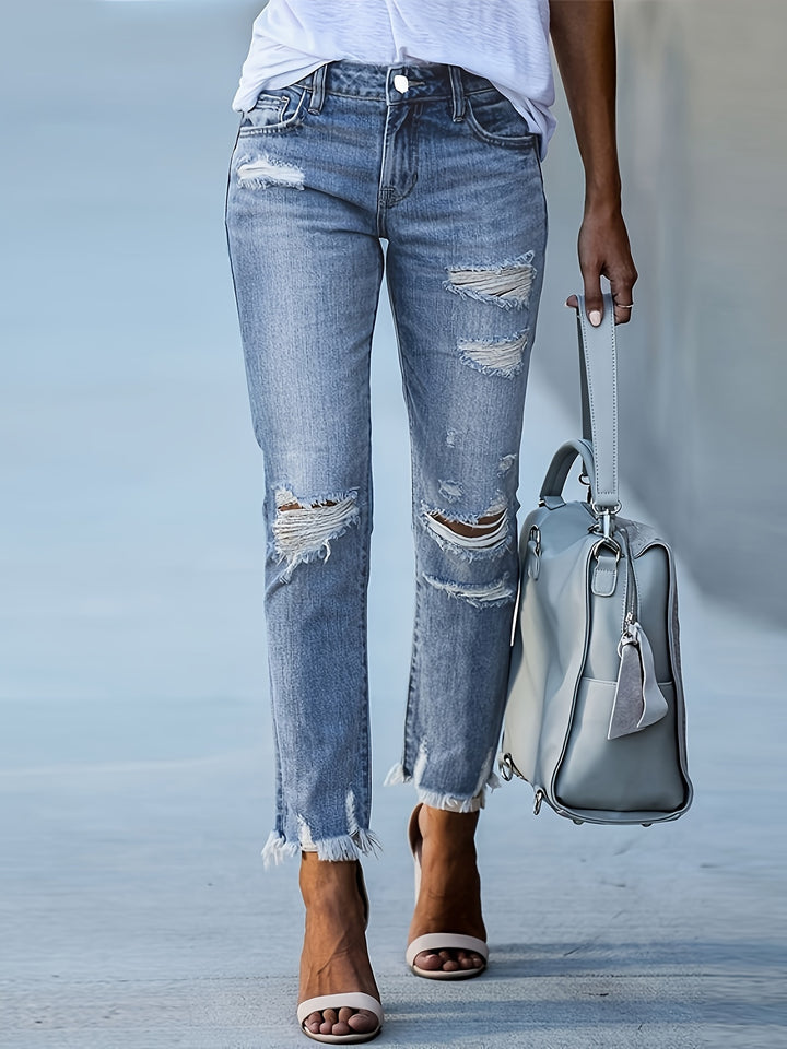 Super Stylische & Elegante Damen Jeans im lässigen Ripped Look